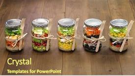  Presentation with salad - Colorful PPT theme enhanced with food preservation - homemade healthy salad in glass backdrop and a tawny brown colored foreground