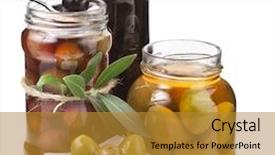  Presentation with mix of cabbages on white - Presentation theme featuring food preservation - mixed pickled olives with spices background and a gold colored foreground