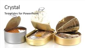  Presentation with food preservation - Presentation theme consisting of food preservation - open tin cans isolated background and a white colored foreground