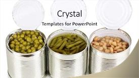  Presentation with peas - Amazing slide deck having food preservation - open tin cans of french backdrop and a sky blue colored foreground