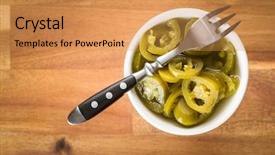  Presentation with jalapeno - Amazing PPT theme having food preservation - slices of preserved jalapeno pepper backdrop and a gold colored foreground