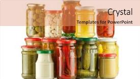  Presentation with food preservation - Slide set consisting of food preservation - stack of preserved vegetables pickles background and a coral colored foreground