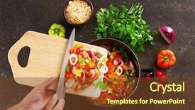  Presentation with food preservation - PPT theme with food preservation - woman putting chopped bell pepper background and a tawny brown colored foreground
