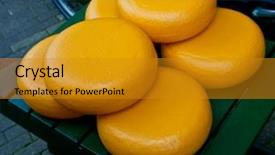  Presentation with cheese - PPT theme having food processed industry - traditional cheese round in holland background and a gold colored foreground