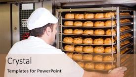  Presentation with baking - Theme enhanced with food processing - baker standing in his bakery background and a coral colored foreground