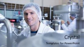  Presentation with food processing factory - PPT layouts featuring food processing - close up of a man background and a light blue colored foreground