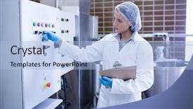  Presentation with food processing factory - Beautiful theme featuring food processing - focused biologist holding clipboard backdrop and a light blue colored foreground