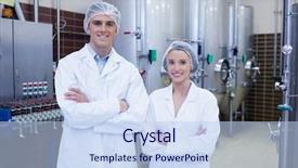  Presentation with food processing - Slide set with food processing - happy scientists posing with arms background and a light blue colored foreground