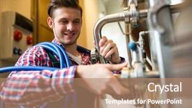  Presentation with food processing factory - Beautiful slides featuring food processing - maintenance workers examining brewery machine backdrop and a coral colored foreground