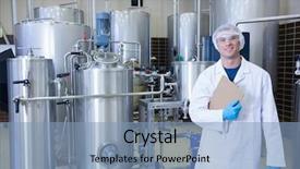  Presentation with food processing - PPT layouts with food processing - man holding a clipboard standing background and a light blue colored foreground