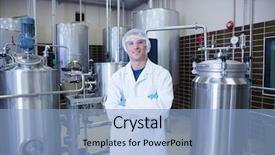  Presentation with food processing factory - PPT theme having food processing - scientist with arms crossed wearing background and a light blue colored foreground