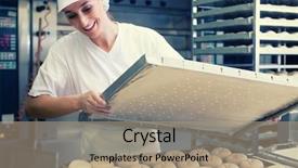  Presentation with baking - PPT theme featuring food production - baker woman with sheet background and a coral colored foreground