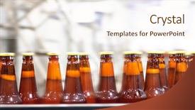  Presentation with conveyor belt - Presentation theme enhanced with food production - beer bottles on the conveyor background and a cream colored foreground