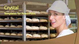  Presentation with baking - Presentation design featuring food production - female baker baking fresh bread background and a tawny brown colored foreground