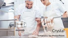  Presentation with meat production - Cool new theme with food production - team of butchers woman backdrop and a soft green colored foreground