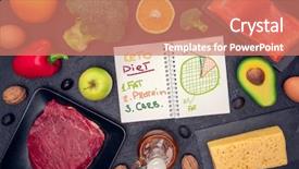  Presentation with notepad - Theme with food products for diet background and a coral colored foreground