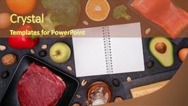  Presentation with notepad - Audience pleasing theme consisting of food products for diet backdrop and a red colored foreground
