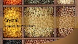  Presentation with lentils - Theme featuring food pulses - different colorful lentils in wooden background and a gold colored foreground