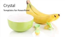  Presentation with baby food - Audience pleasing PPT theme consisting of food puree - baby plate and spoon backdrop and a  colored foreground