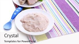  Presentation with meat food - Beautiful presentation featuring food puree - meat paste for infant feeding backdrop and a white colored foreground