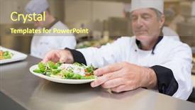  Presentation with chef - Amazing PPT theme having food quality - chef inspecting salad plate backdrop and a coral colored foreground