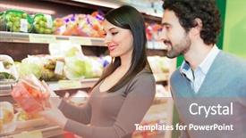  Presentation with supermarket - PPT layouts with food quality - young couple shopping background and a coral colored foreground