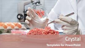  Presentation with food laboratory - PPT theme featuring food quality control expert inspecting background and a coral colored foreground