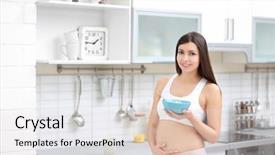  Presentation with pregnant woman cleaning - Colorful presentation enhanced with food quiz - beautiful pregnant woman in kitchen backdrop and a lemonade colored foreground