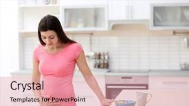  Presentation with pregnancy - Presentation theme consisting of food quiz - beautiful woman experiencing signs background and a coral colored foreground