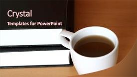  Presentation with quiz - Presentation theme enhanced with food quiz - cup of coffee and books background and a wine colored foreground