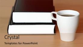  Presentation with quiz - PPT theme with food quiz - cup of coffee and books background and a coral colored foreground
