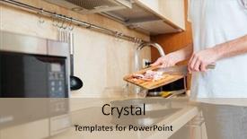  Presentation with frying - Beautiful slides featuring food recipe - closeup of young man frying backdrop and a  colored foreground