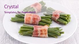  Presentation with green pharmaceuticals - Beautiful presentation design featuring food recipe - green bean wrapped in bacon backdrop and a  colored foreground