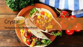  Presentation with beef - Presentation design having food recipe - homemade beef burritos with vegetables background and a gold colored foreground