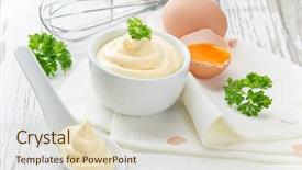  Presentation with mayonnaise - Audience pleasing PPT theme consisting of food recipe - mayonnaise in bowl on wooden backdrop and a soft green colored foreground