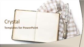  Presentation with vintage recipe - Beautiful PPT layouts featuring food recipe - vintage book and cutlery backdrop and a cream colored foreground
