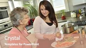  Presentation with elderly woman in nursing - Amazing theme having food recovery - homecare cooking dinner for elderly backdrop and a coral colored foreground