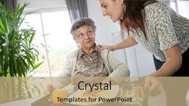  Presentation with elderly woman in nursing - Amazing presentation theme having food recovery - homecarer preparing lunch for elderly backdrop and a coral colored foreground