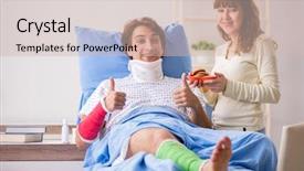  Presentation with wife - Colorful presentation theme enhanced with food recovery - loving wife looking after injured backdrop and a soft green colored foreground