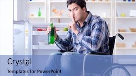  Presentation with man door - Beautiful theme featuring food recovery - young disabled injured man opening backdrop and a teal colored foreground