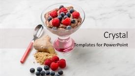  Presentation with chocolate strawberry - Presentation design enhanced with food red fruits - chocolate mousse with blueberry strawberry background and a soft green colored foreground