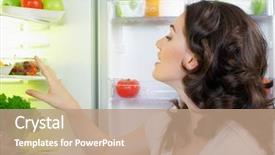  Presentation with fridge - Colorful PPT theme enhanced with food refrigerator - hungry girl opens the fridge backdrop and a coral colored foreground
