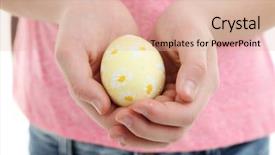  Presentation with colorful finger painted hands - PPT theme featuring food rescue - girl holding painted egg background and a  colored foreground