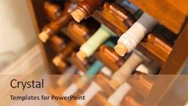  Presentation with close up shot - PPT layouts having food retail outlets - closeup shot of wineshelf bottles background and a coral colored foreground
