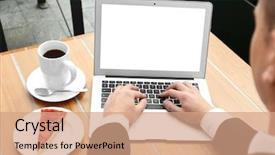  Presentation with man relaxing on massage table - Colorful PPT theme enhanced with food risk - young man using laptop backdrop and a coral colored foreground