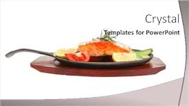  Presentation with food red - Cool new PPT layouts with food roast salmon on metal pan over red wooden plate isolated over white background backdrop and a white colored foreground