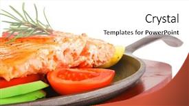  Presentation with food red - PPT theme with food roast salmon on metal pan over red wooden plate isolated over white background background and a white colored foreground