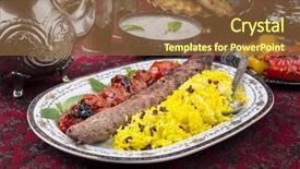  Presentation with polo - Theme consisting of food saffron - kabab-e-koobideh with sereshk polo background and a tawny brown colored foreground