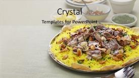  Presentation with satellite dish tv - Beautiful theme featuring food saffron - mansaf jordanian national dish backdrop and a soft green colored foreground