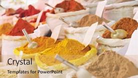  Presentation with large market - Presentation design having food saffron - oriental spice market store background and a yellow colored foreground